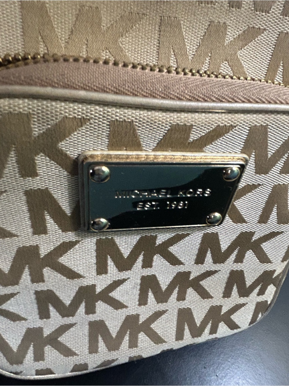 Michael Kors Beige/Tan MK Monogram Crossbody Bag - Picture 11 of 11